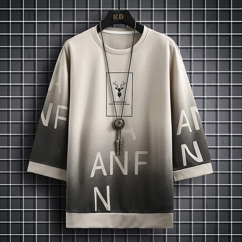 Футболка мужская с градиентом модная рубашка в Корейском стиле рукавом три