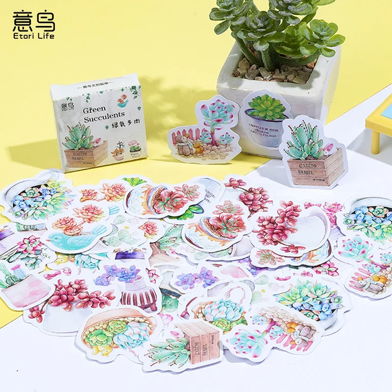 

Etori Life Green Oxygen Succulent Creative Stationery Stickers Hand Account Decorative Sealer Stickers DIY Stickers 45pcs