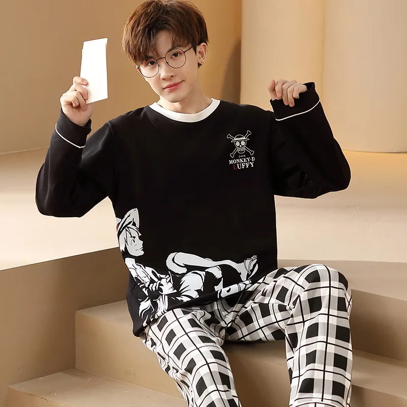 Pajama Sets Men's Autumn Long Sleeve Trousers Sleepwear Large Casual Home Clothing Suits For Men Cotton Winter Pajamas Pijamas