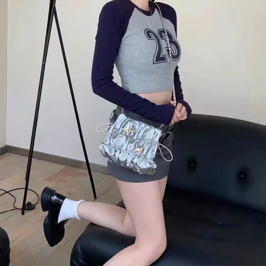 

Women's Small Silver Crossbody Bag Y2k Star Luxury Designer Chain Shoulder Bag for Cool Girl Fashion Harajuku Style Female Purse