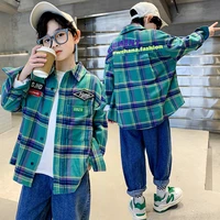 children plaid shirts long sleeve tops for boys teenager casual clothing kids cotton turn down collar spring costume 6 8 10 12y