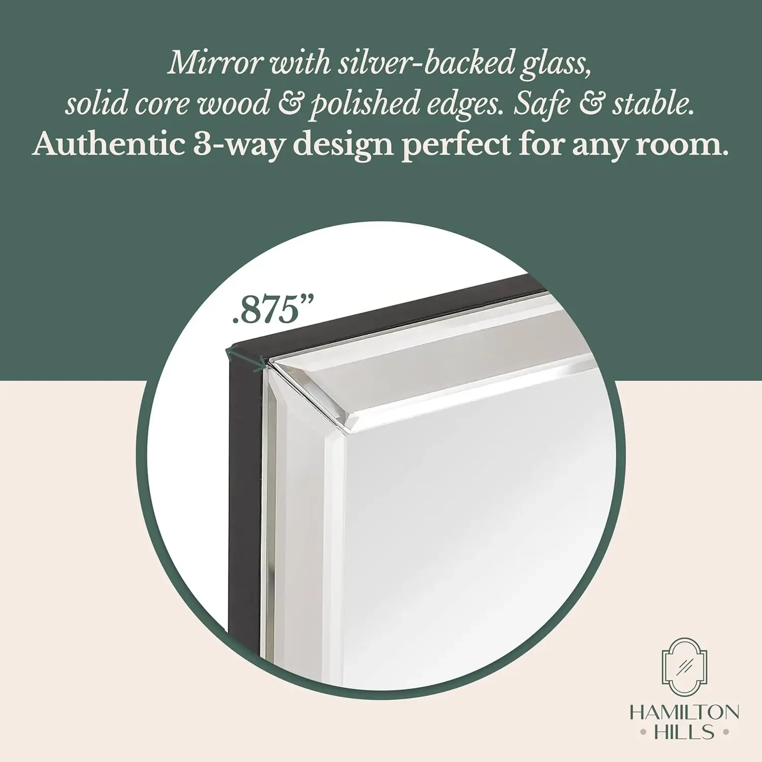 Тройное зеркало в серебряной рамке 40x48 дюймов. Зеркало полный рост со скошенными