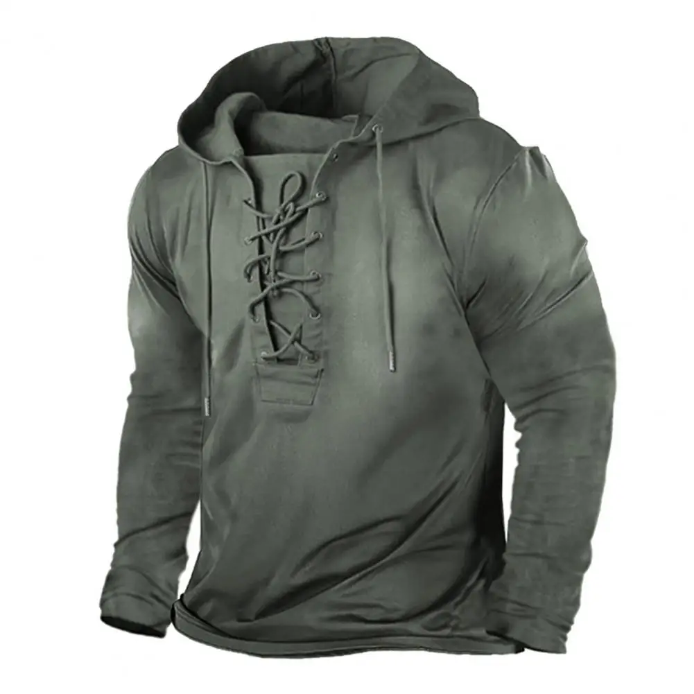 

Chic Spring T-shirt Hooded Soft Spring Hoodie Casual Lace Up Men Top