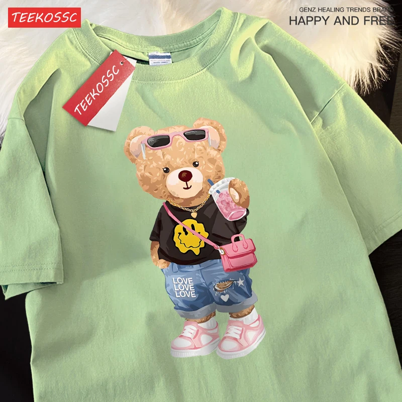 Хлопковые мужские футболки с рисунком медведя сестры питьевой молочный чай