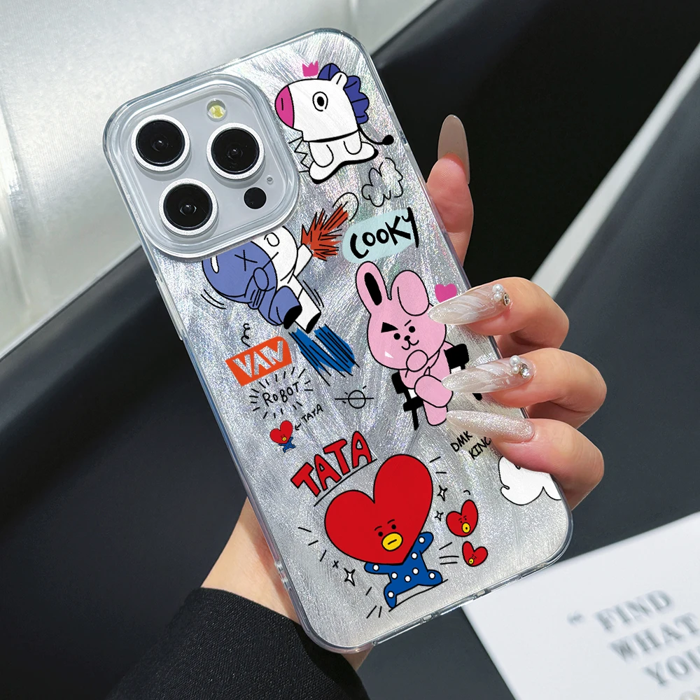 Fasion Phone Case for Apple iPhone 16 15 14 Plus 13 12 11 Pro Max X Xs XR 8 7 SE Ins Kpop-Bt21 Feather Texture Hard Capa Cover