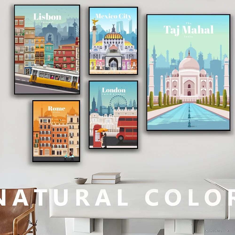 Высокое качество цифровая печать мир города путешествия постер аниме тема