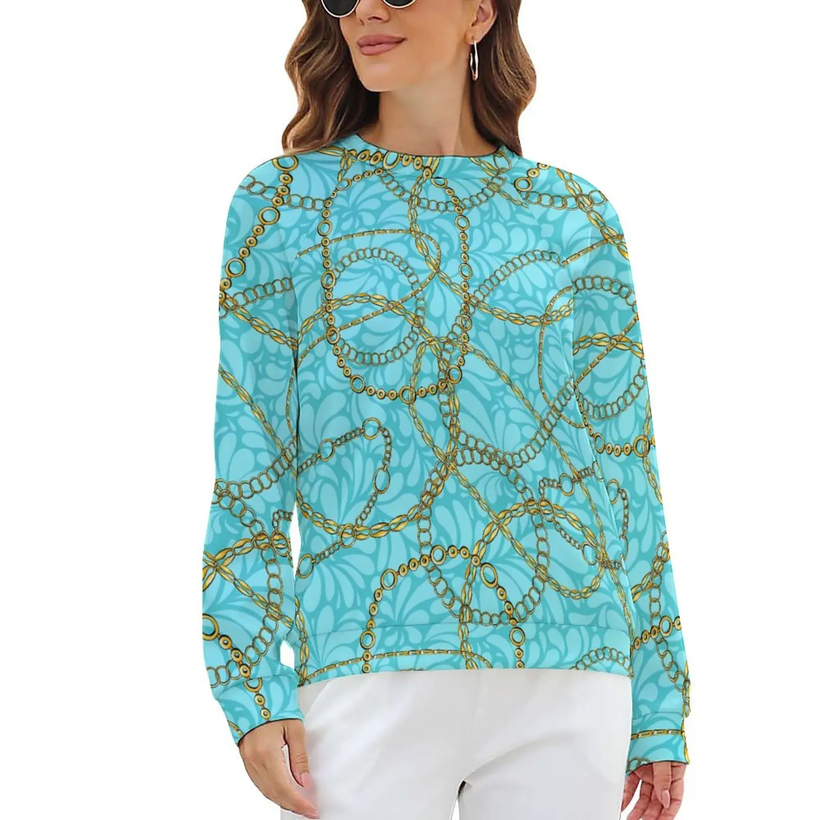 

Vintage Chain Casual Hoodies Winter Damask Print Trendy Hoodie Long-Sleeve Oversized Classic Design Sweatshirts