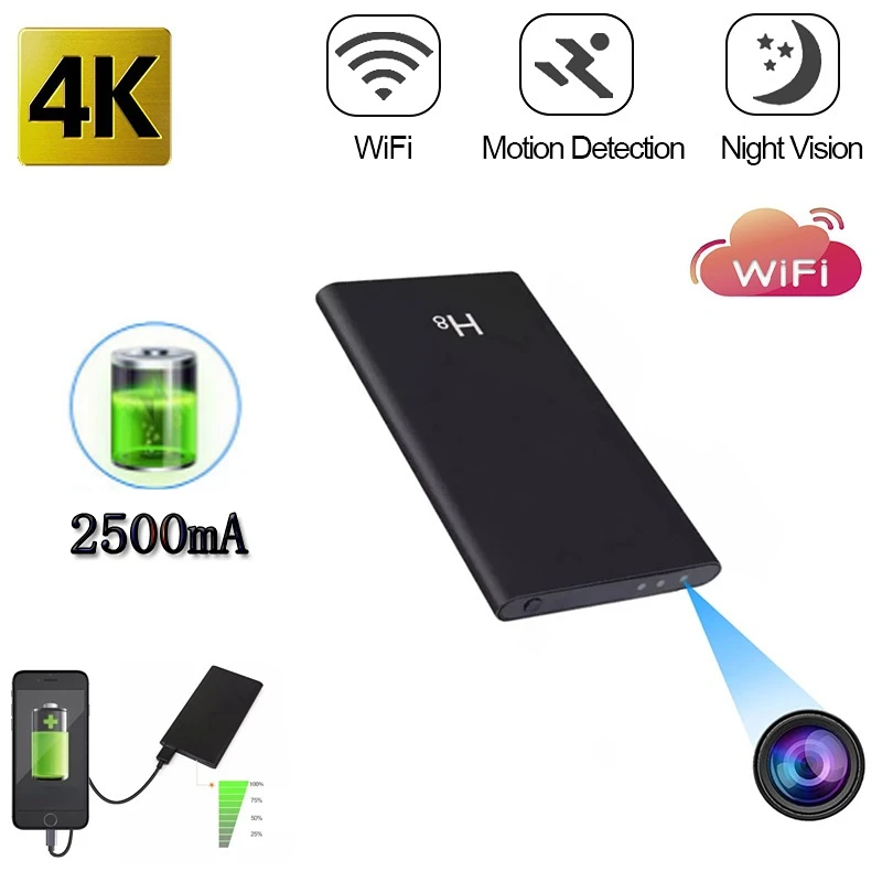 

HD 4K Wi-Fi ip-камера внешний аккумулятор видеокамера портативное секретное ночное видение Обнаружение движения Аудио рекордер поддержка скрыт...