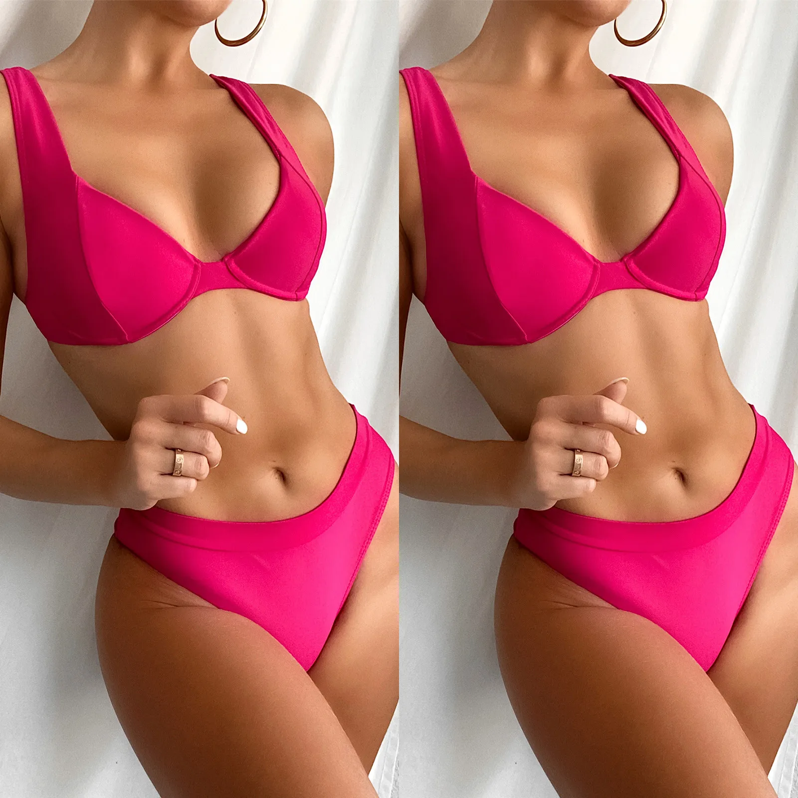 

Women's Bikini Solid Set Swimsuit Two Piece Filled Bra Swimwear Beachwear