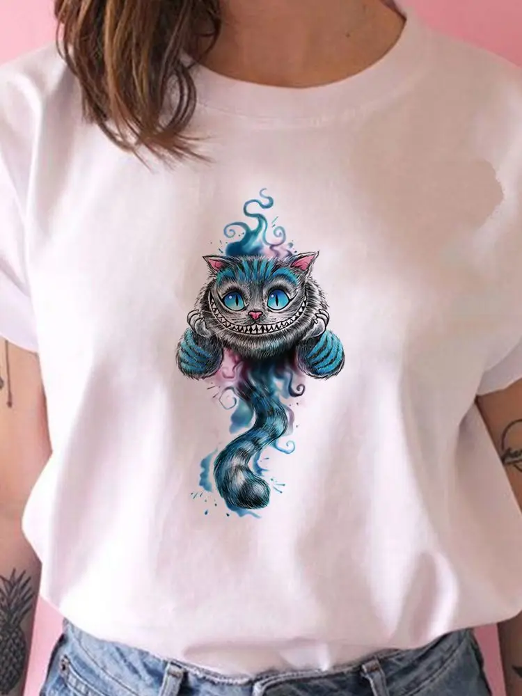 Футболка Disney Summer Women New Products Alice in Wonderland Cheshire Cat Tshirt Модная креативная Harajuku