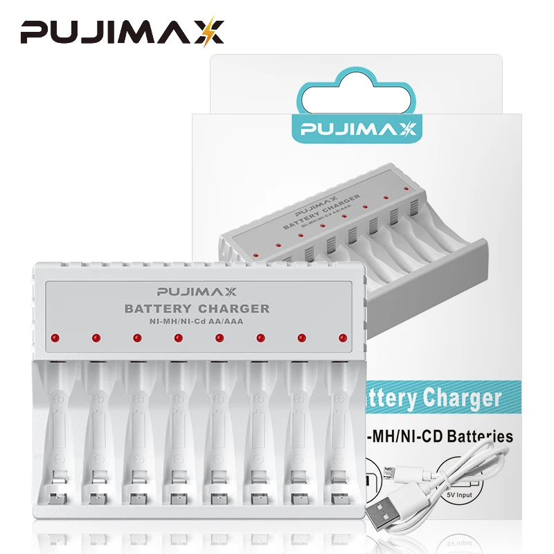 

PUJIMAX 8 Slots LED Display Smart Battery Charger For AA/AAA NiMH Rechargeable Batteries Independent Charging Battery Charger