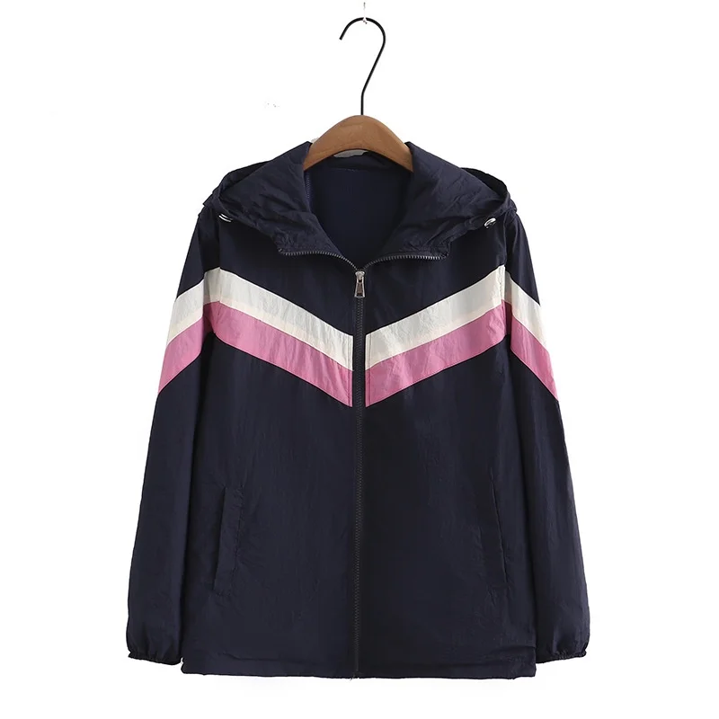 Plus Size Women's XL-4XL Patchwork Spring Summer Jackets Long Sleeved Zip Up Female Outerwear