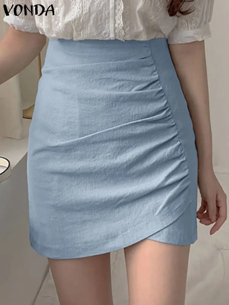 

VONDA Y2K Female Fashion Solid Mini Faldas Saias Summer Pleated Polyester Straight Jupe Elegant Women Loose Short Party Skirts