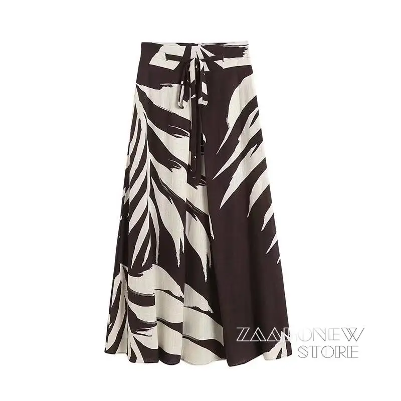 

ZAAHONEW 2022 Spring Autumn Women Fashion Leaves Printed Long Skirt Female All-match Simple Elegant Casual Bottoms