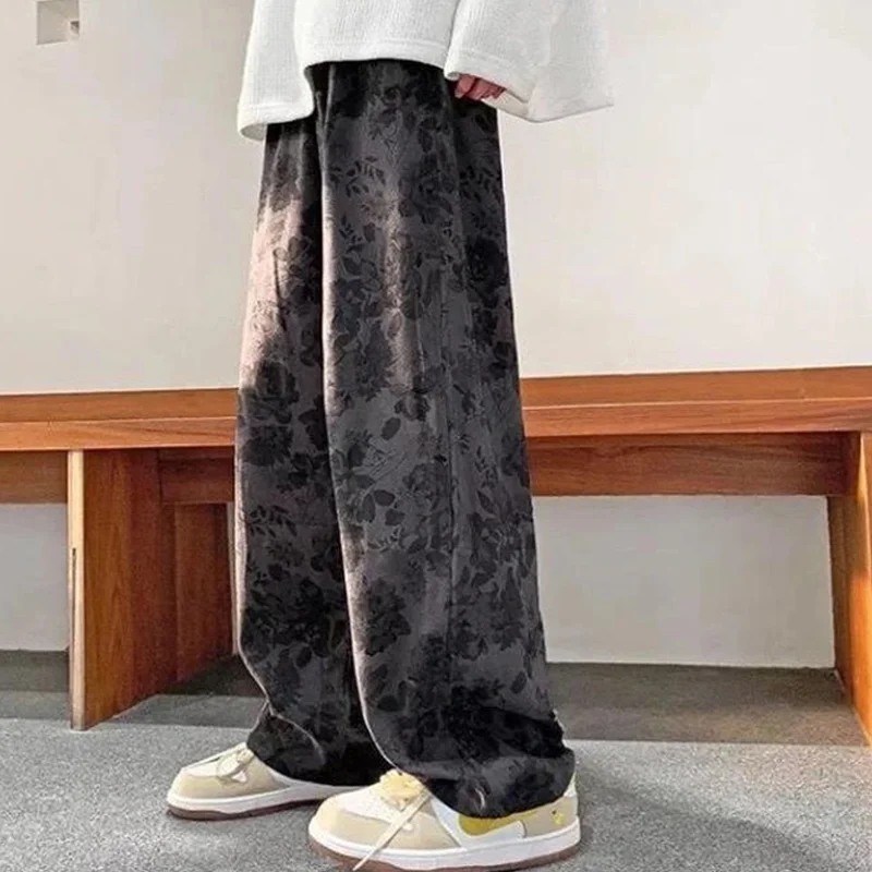 

Corduroy pants men's spring and summer craft watermark straight loose casual pants American retro drape wide-leg trousers Punk