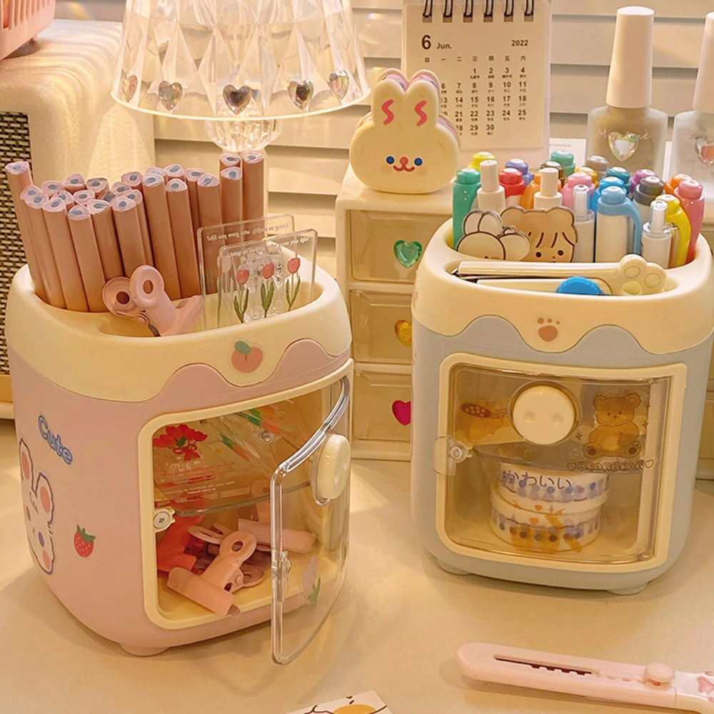 

Cute Girl Multi-Functional Pen Holder Office Desk Surface Panel Storage Box Creative Student Ins Stationery Kawaii Pencil Case
