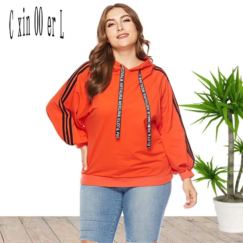 

Plus Size Xxl-5xl Autumn New European American Large Women Hooded Pullover Long Sleeved Sweater Mother Clothes Coat