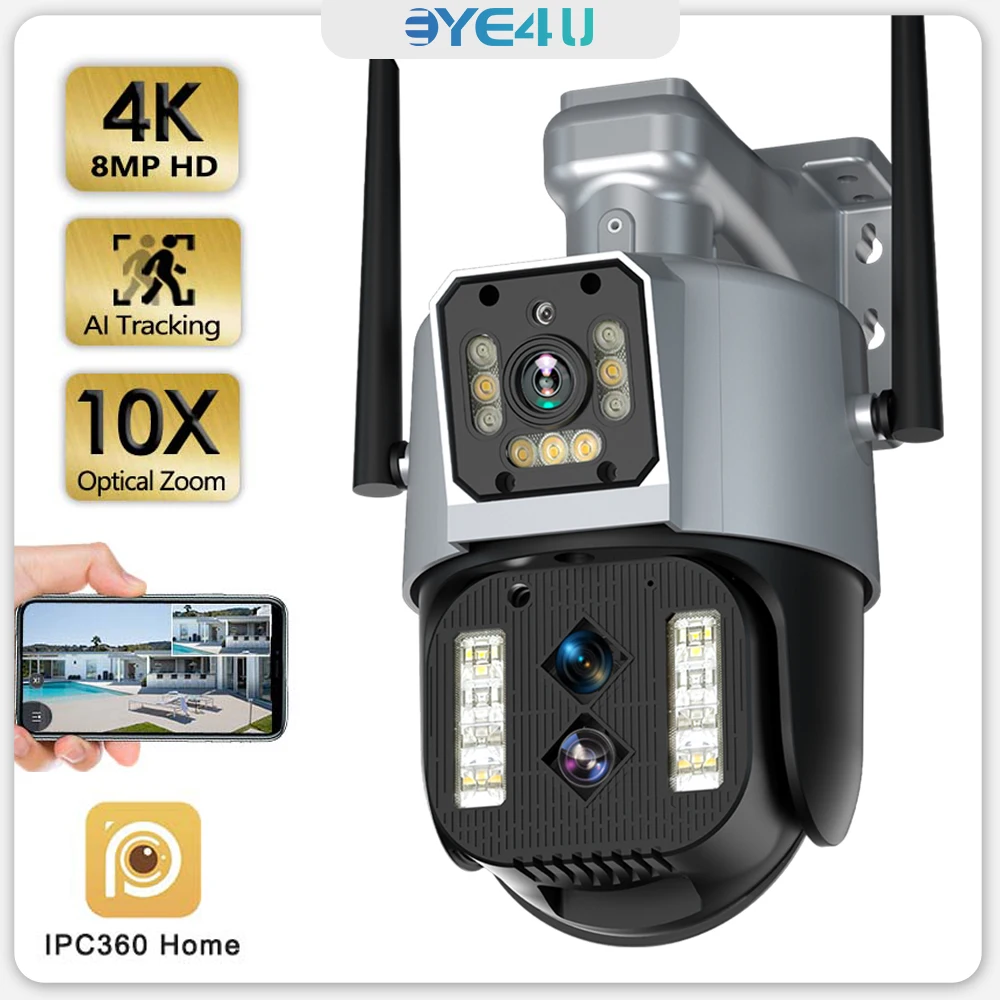 

Камера Наружного видеонаблюдения, 4K, 8 Мп, Wi-Fi, 10-кратный зум