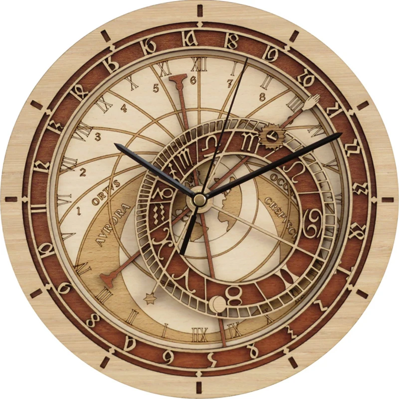 Large 3d Wooden Wall Clock Vintage Creative Living Room Wall Watch Quartz 12 Constellation Reloj Cocina Home Decor SC365