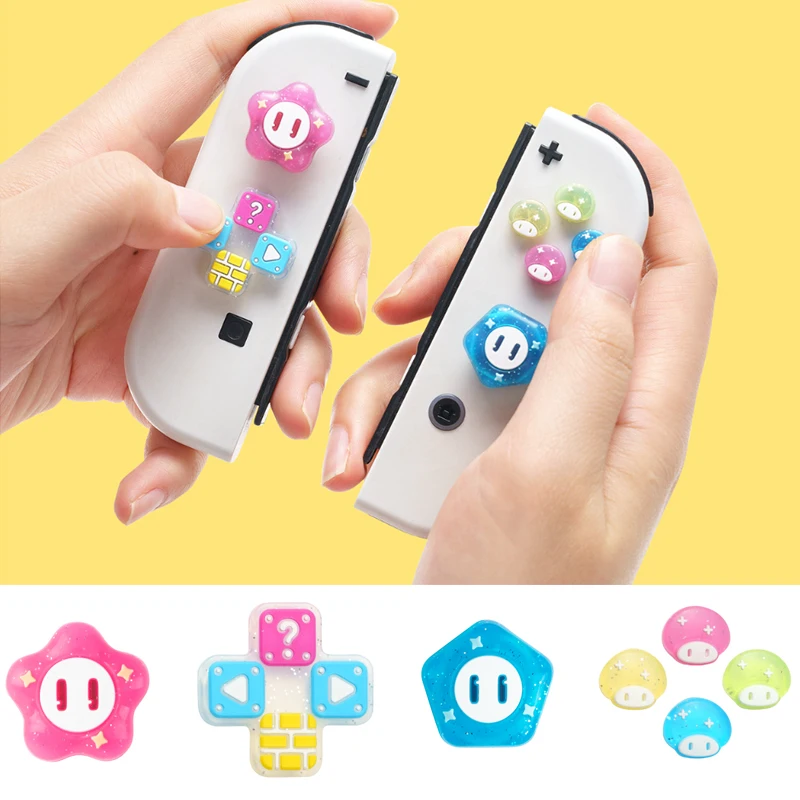Фото Силиконовый чехол Bling Mushroom Star Dpad с перекрестной кнопкой ABXY, наклейка на ключ, чехол для переключателя/NS Oled Joy-con, ручка для большого пальца, крышка №1