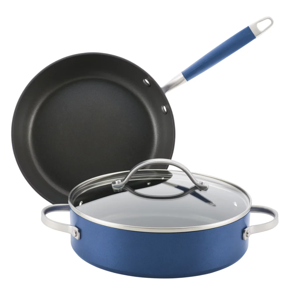 

Anolon Advanced Hard-Anodized Non-stick 3-Pieces Cookware Set, Indigo Cooking Pots Set Non Stick Pot Set Cooking Food