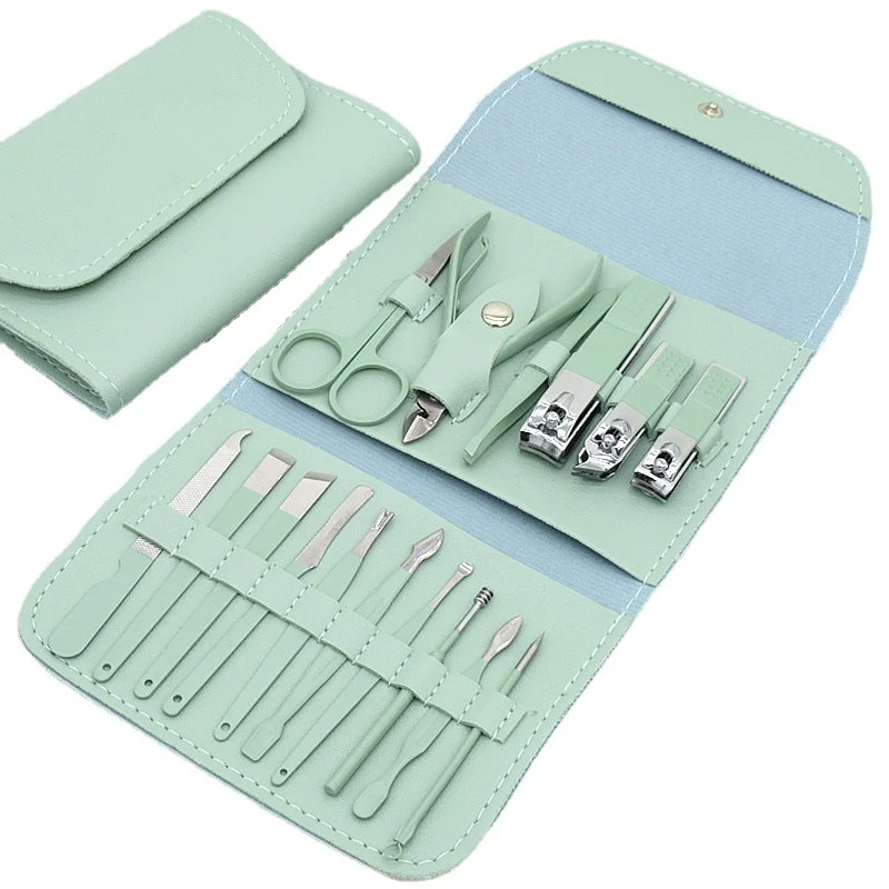 

Manicure Set Nail Clippers Tools Household 12/16Pcs Green Stainless Steel Ear Spoon Nail Cutters Scissors Kit For Manicure Tools