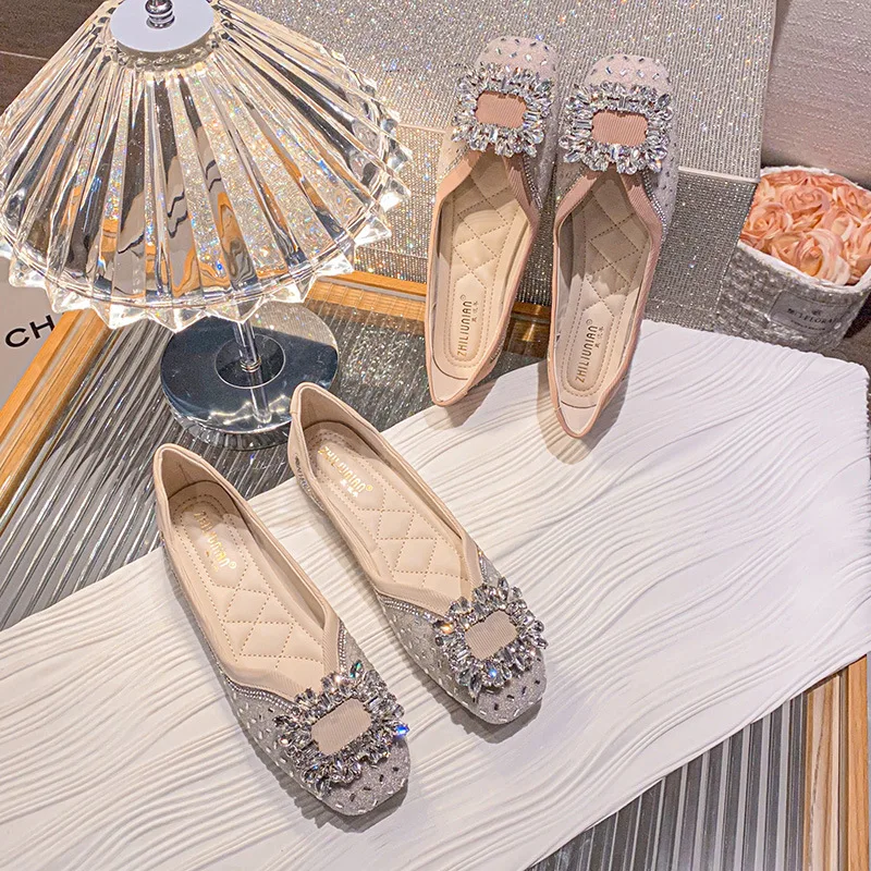 Flats Shoes Women Square Toe Slip on Plaid Tweed Shoes Soft Ballet Flats Ladies Shoes Large Women's Loafers Zapatos De Mujer