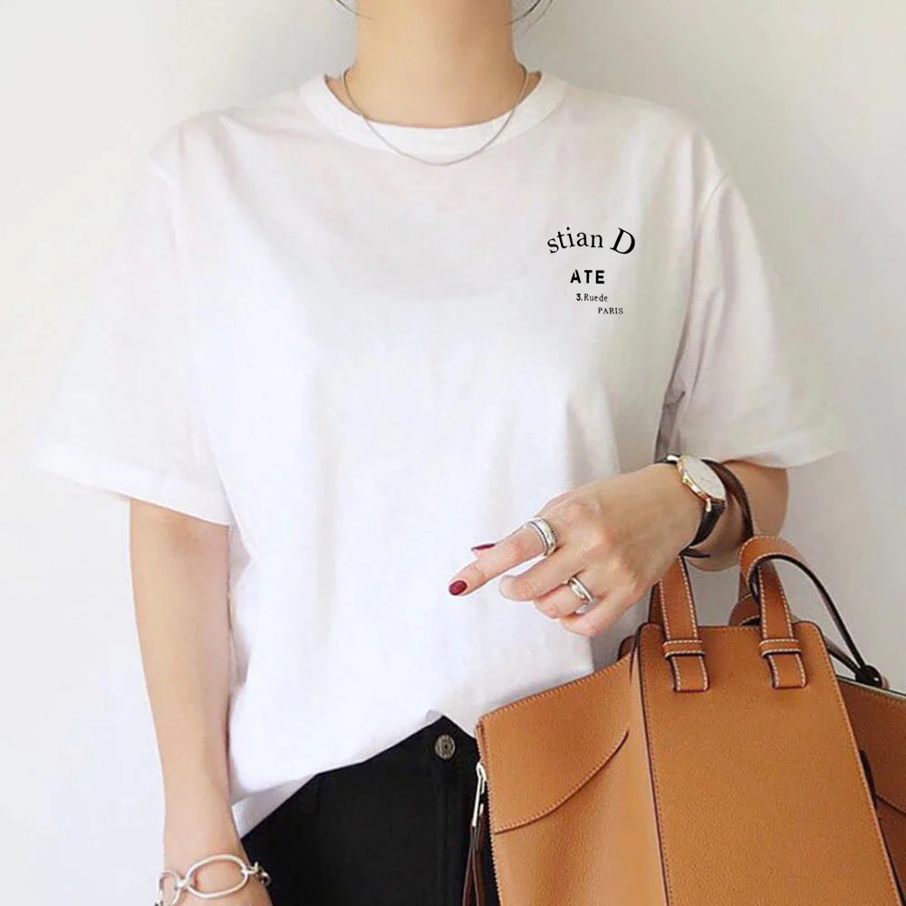 

Fashion Paris style alphabet print high quality cotton women's T-shirt Harajuku street couples casual short sleeve Tops shirt