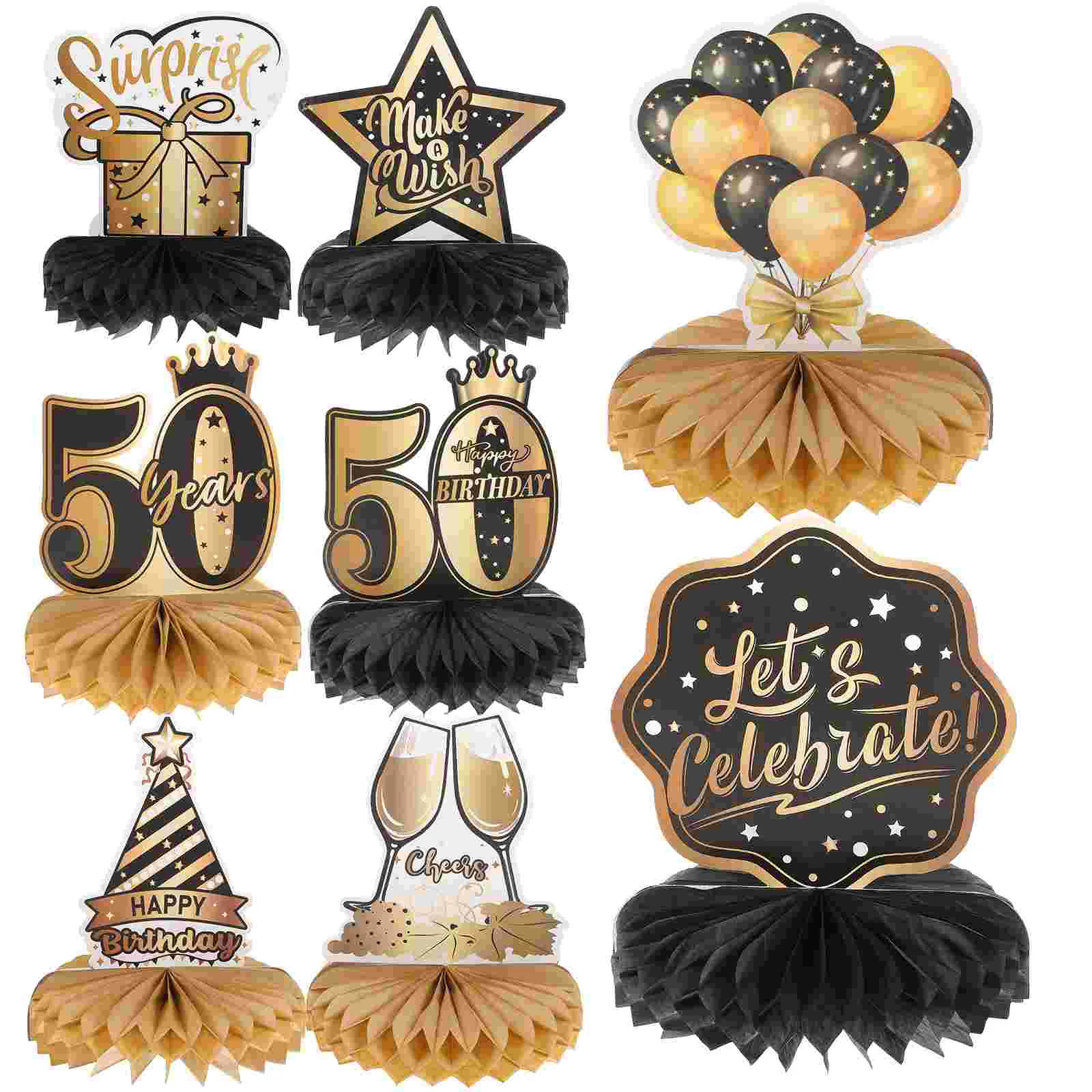 

8 Pcs Cake Topper Decorations Birthday Table Cheers Ornament Paper 50th Women Man