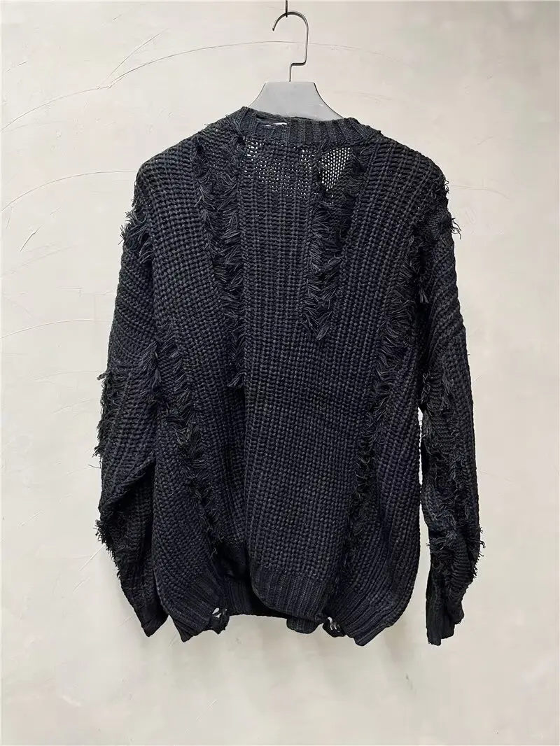 Свитер в американском стиле уличная одежда модный уникальный вышитый рваный