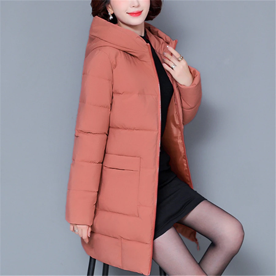 Winter Oversized 5XL Loose Hooded Cotton Padded Coat Women Warm Thin Parka Casua Mid-length Basic Solid Outwear Snow Jacket New
