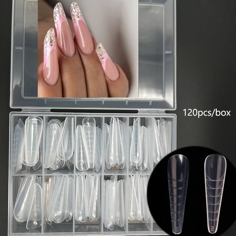 

120pcs/box Quick Building Mold Nail Tips Dual Form False Nails Clear Manicure Tool for Acrylic Extension Gel Nail Art