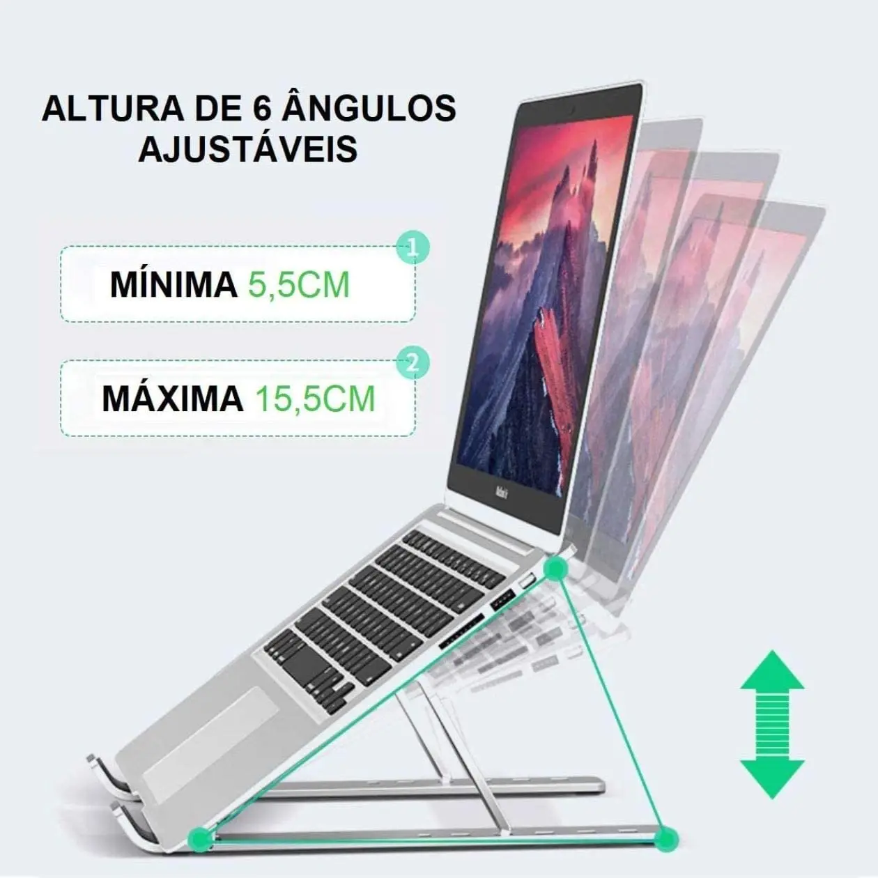 

Suporte para Macbook e Notebook Escritório em Alumínio com Altura Ajustável | Regulável, Prata suporte para notebook