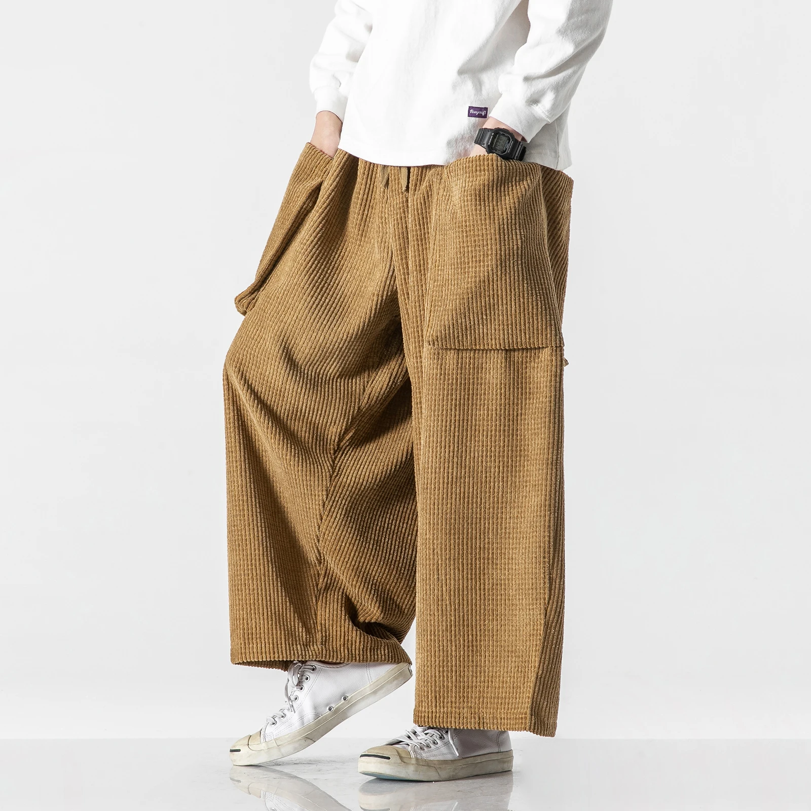 

Брюки мужские вельветовые с широкими штанинами, повседневные мешковатые прямые штаны для пар, уличная одежда в японском стиле с большими карманами, большие размеры 5XL, 120 кг