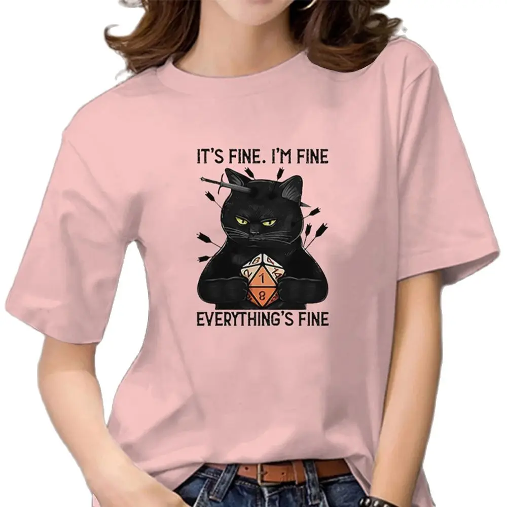 

Fashion Kitten Painting T-shirt For Women Play Smart Cat With High Level Rubik's Cube Summer Oversized O-neck Casual Crop Top