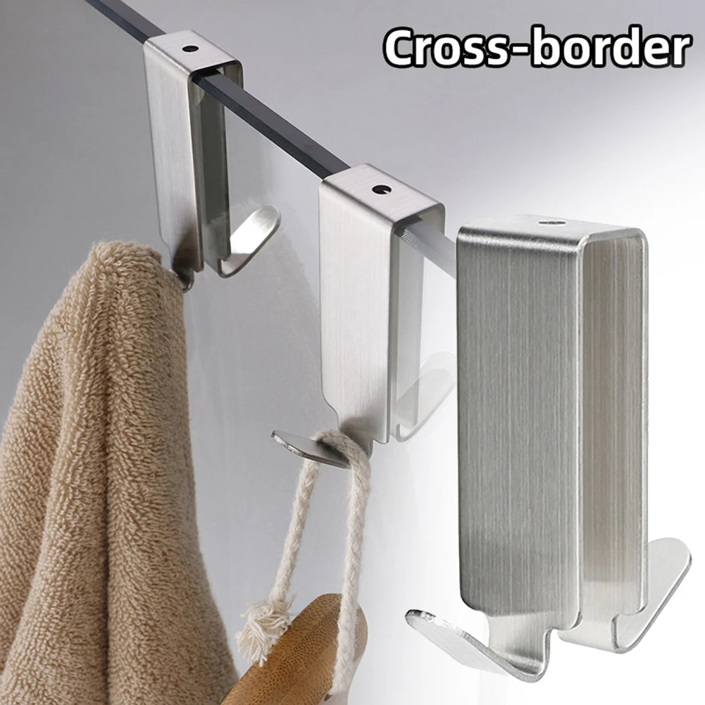 Bathroom Shower Door Hook Stainless Steel Over Glass Door Shower Towel Rack Bathrobe Hanger Holder Punch Free Wall Hooks