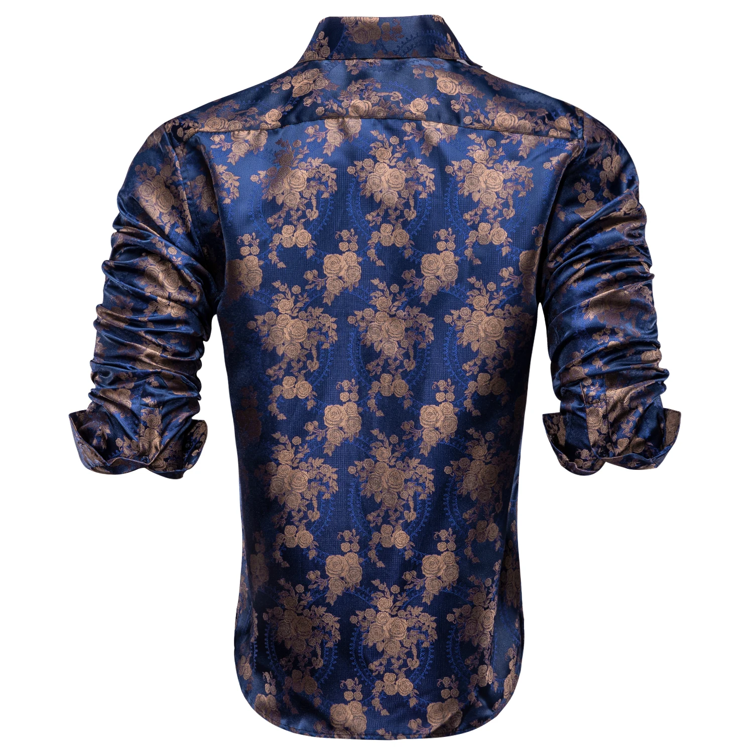 Hi-Tie Mens Silk Shirts Jacquard Paisley Floral Long Sleeve Lapel Shirt Blouse Outerwear Wedding Office Breathable High Quality