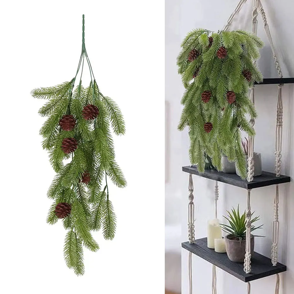 

80cm Artificial Christmas Pine Needle Garland Fake Plants Rattan Vine Pine Cones Wall Hang Ornament New Year Party Home Decor