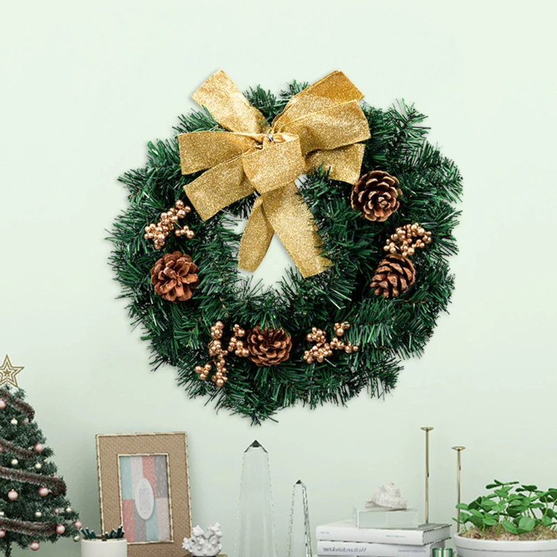 

Handmade Christmas Wreath Simulation Christmas Tree Ornament Pine Cone Rattan Circle Flower Ring Door Window Pendant Decoration
