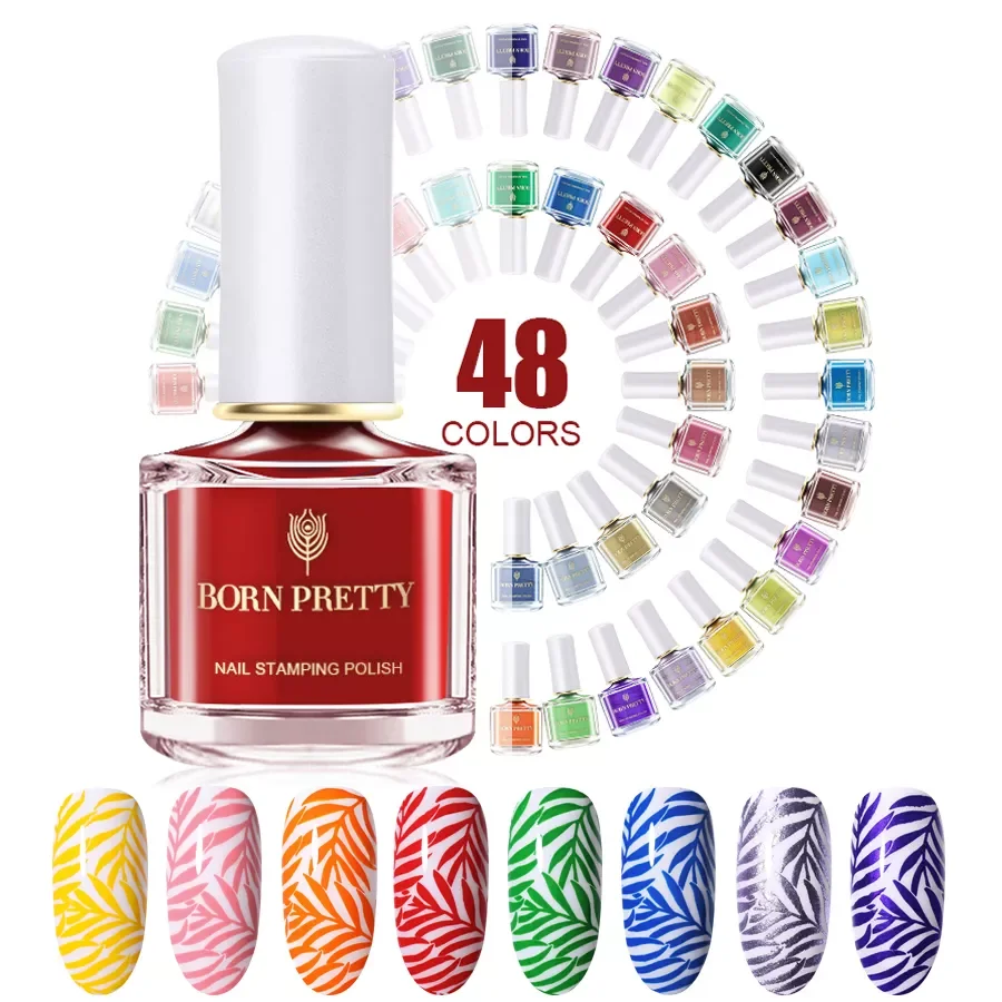 

NEW IN PRETTY 7ml 48 Colors Nail Stamping Polish Nail Art Varnish with Peel Off Nail Latex Black White Colorful Stamp Polish