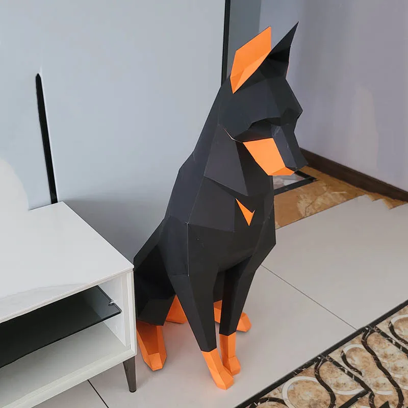 Черная 3d-скульптура Doberman высотой 100 см в виде животного Papercraft для спальни