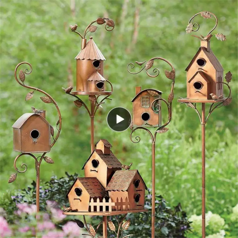 

Exquisite Waterproof Garden Stakes Bird Cage Easy Assemble Metal Birdhouse Bird House Iron Ornaments Hummingbird House Durable