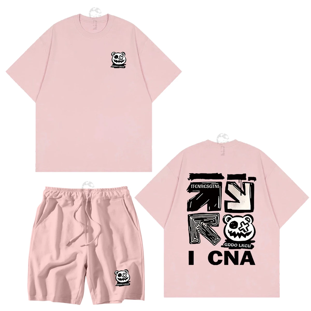 Summer Cotton Premium Men's T-shirt Shorts Sports Suit 2-piece Street Trend Pattern Printed Men Casual Sports Suit Free Shipping