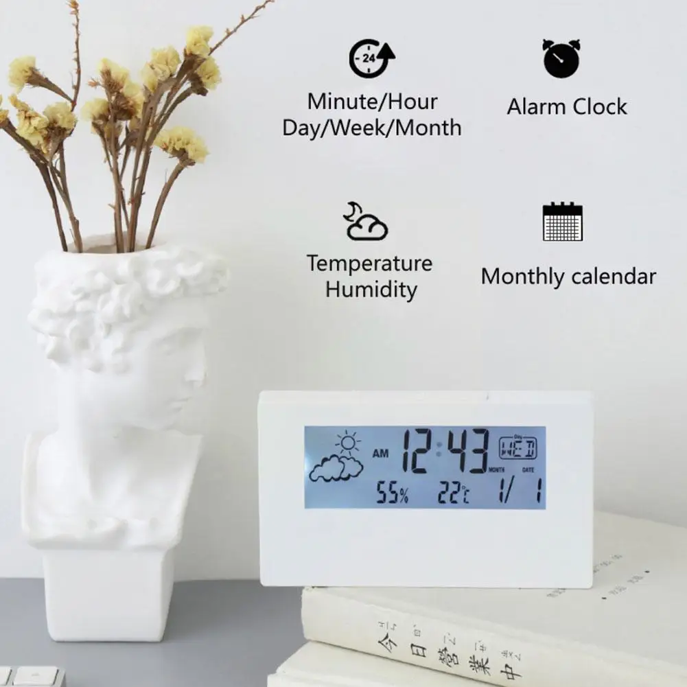 

Electronic Alarm Clock Noiseless Calendar Weather Temperature Humidity Display Led Table Clock With Usb For Living Room Bed M2u9