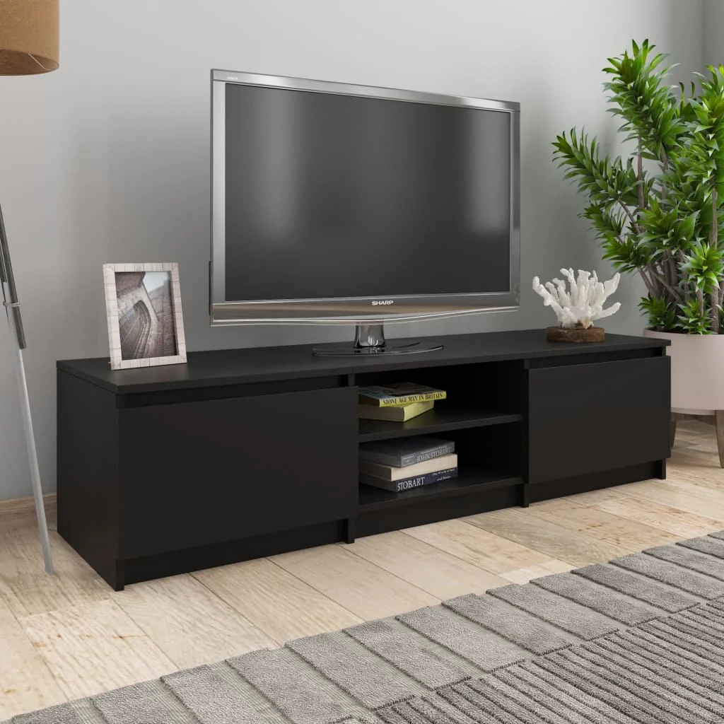 

TV Media Console Television Entertainment Stands Cabinet Black 55.1"x15.7"x14" Chipboard