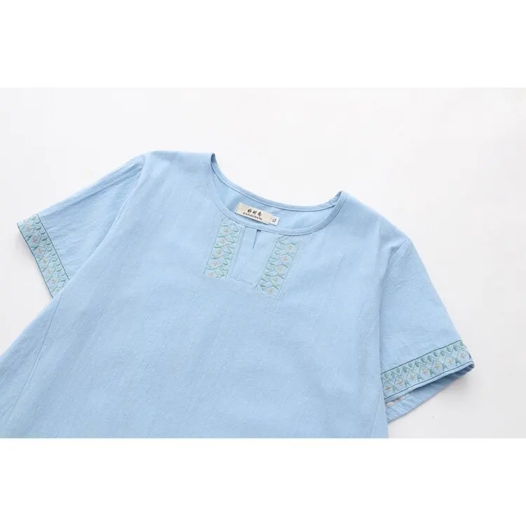 Plus Size Women's Short Sleeve Full Cotton Summer Shirts Oversized A-line Vintage Female Tops Large Size Fashion Embroidery Top