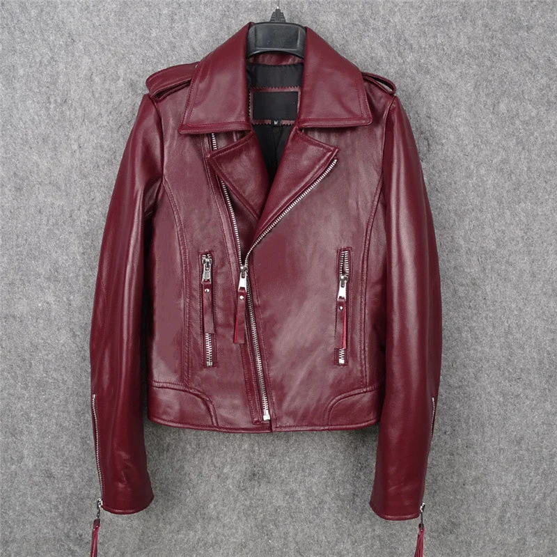 2023 Fashion Genuine Leather Jacket Women Spring 100% Sheepskin Coat Female Motorcycle Jackets Chaqueta Cuero Mujer Pph4927