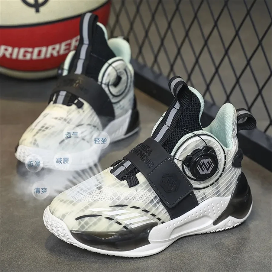 New Kids‘ Basketball Shoes Mesh Breathable Cushioning Rotating Button Sport Shoes Training Athletic Basketball Sneakers Boys