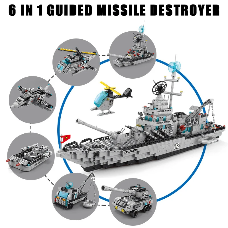 Compatible with Lego 1560pcs Military Navy Ship Sets Building Blocks Toys Brick Aircrafted Carrier Army Warship WW2 Heavry Tank - купить по