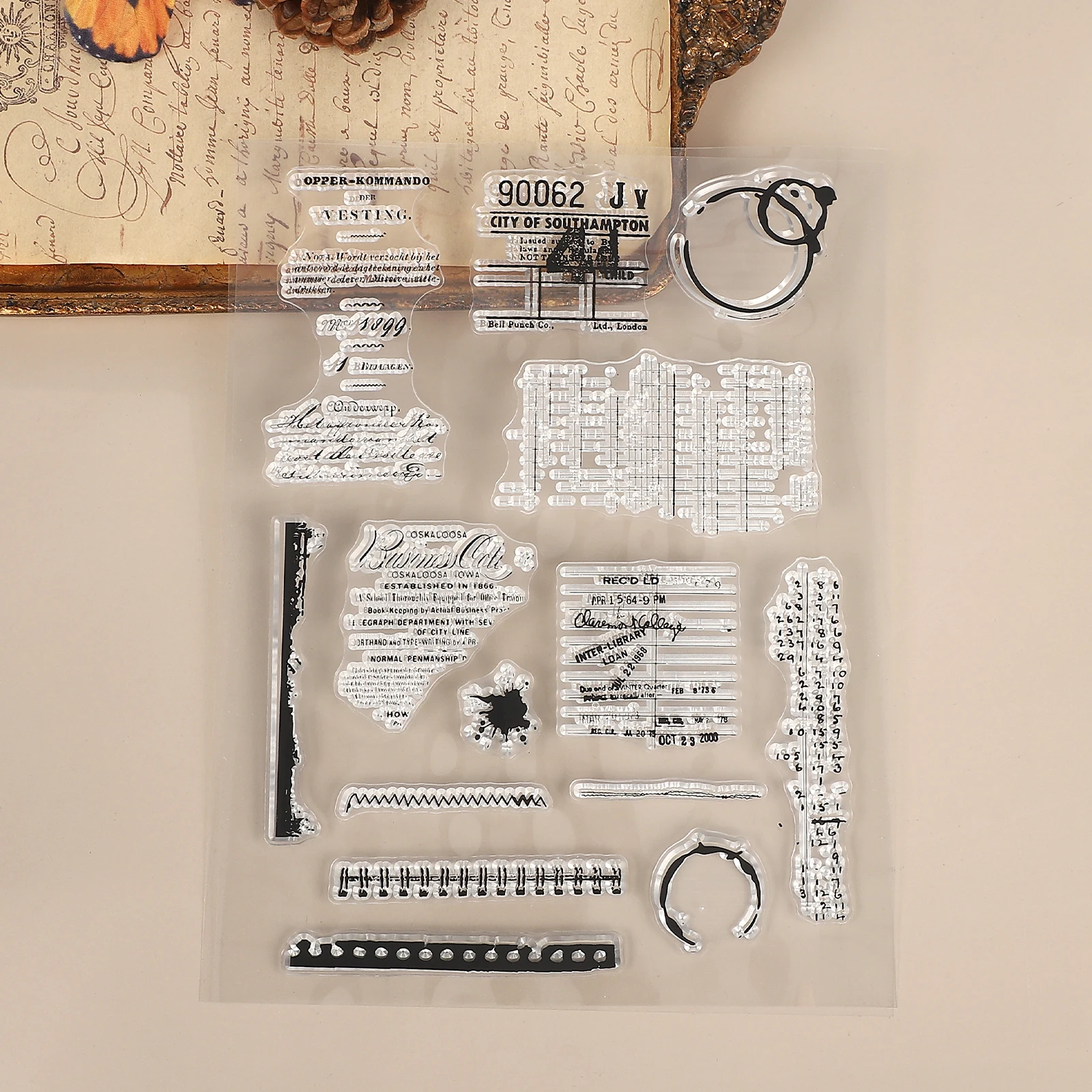 

Прозрачный силиконовый штамп "Винтажный английский текст, пейзаж"